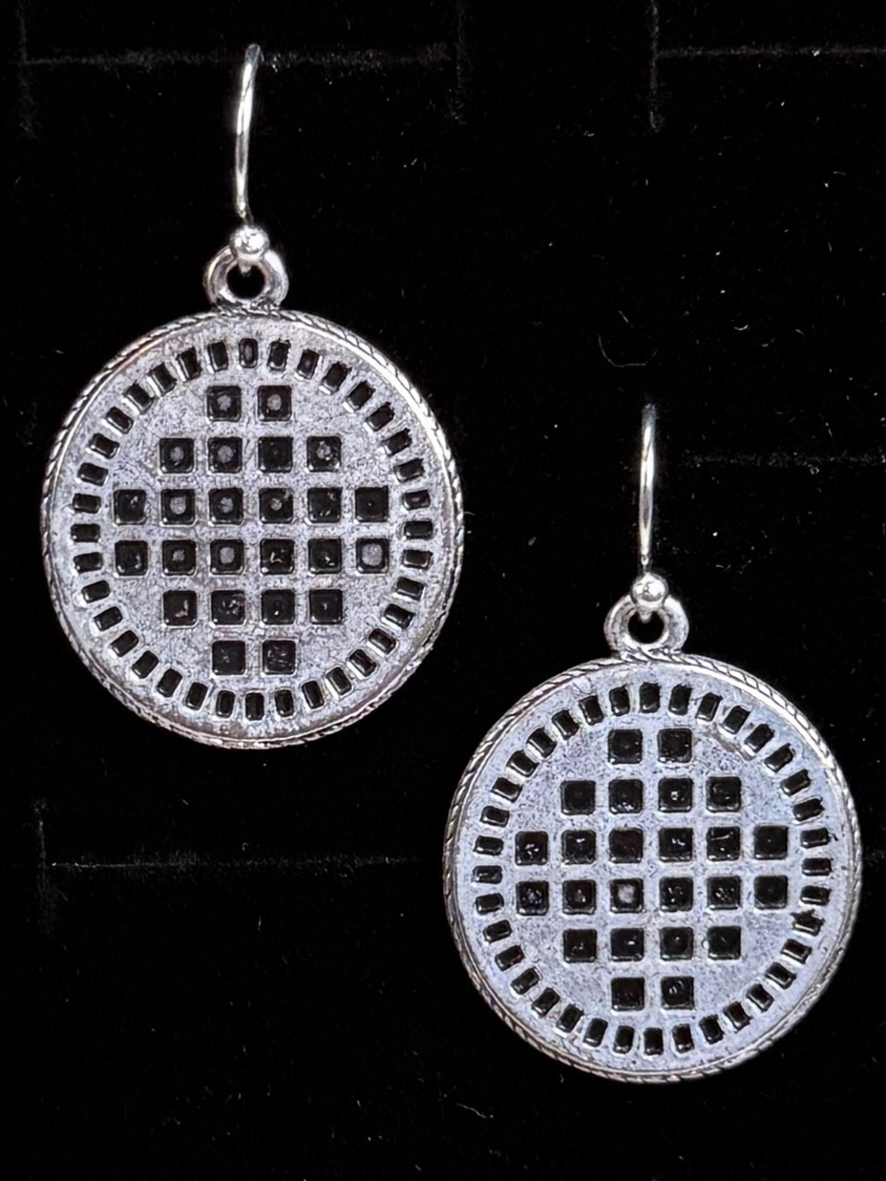 Silvertone Weighted Round Dual Side Textured Pierced Earrings